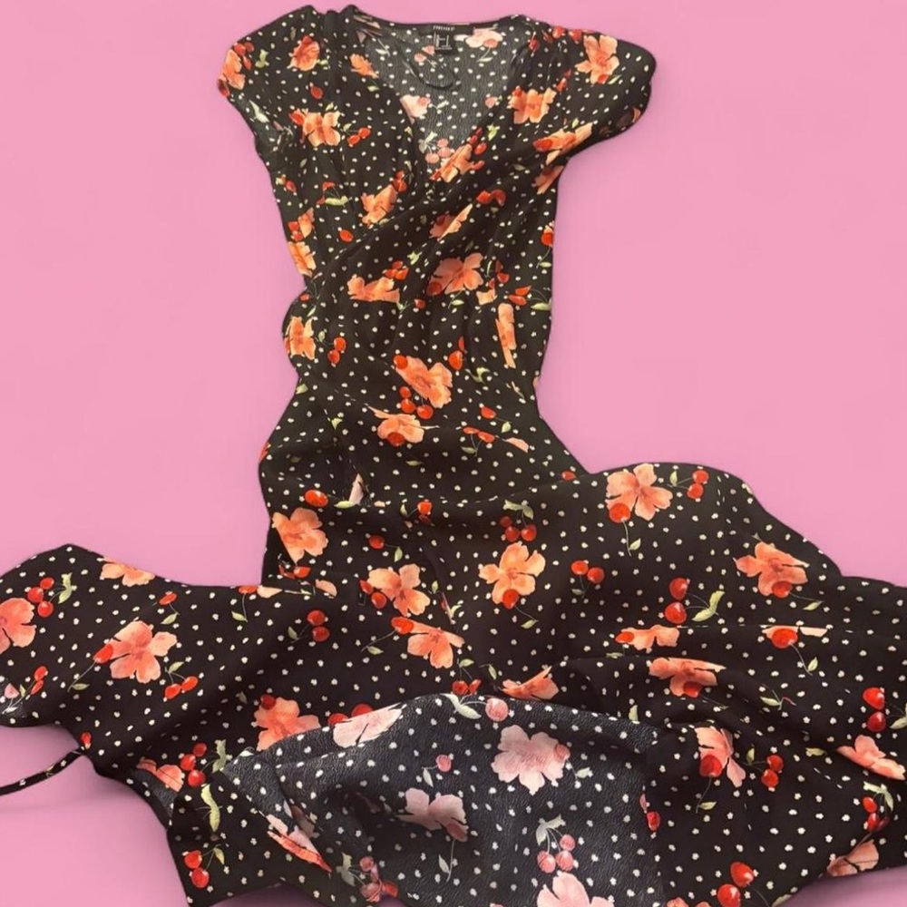 Forever 21 Black Dress with Pink Floral Design